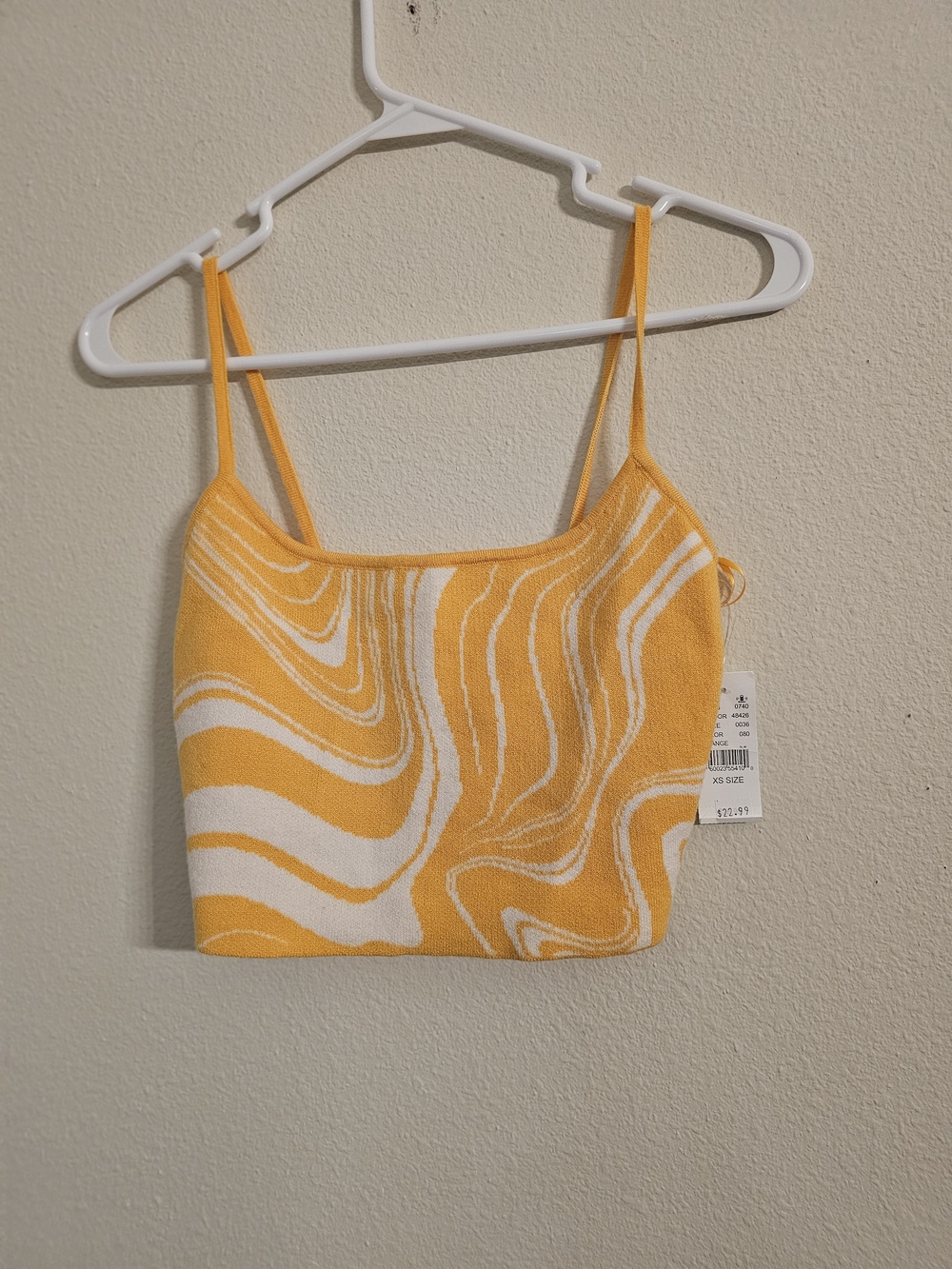 PacSun Yellow and White Swirl Knit Cami Crop Top